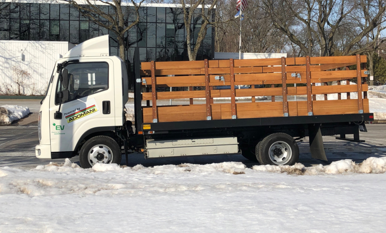 all-electric commercial truck in snow